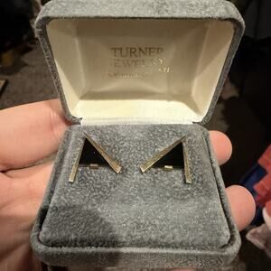 Thomas Turner Vintage 14K Gold Black Jade Triangle Earrings 1997 Receipt